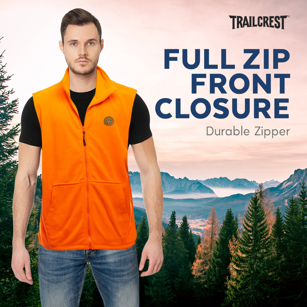 TrailCrest by Treel Men's Fleece Safety Blaze Orange High Visibility Hunting Vest