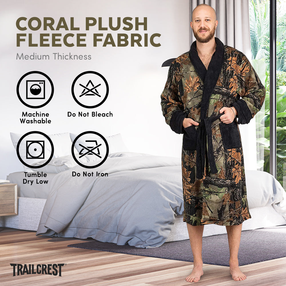 TrailCrest by Treel Men's Camo Polar Fleece Plush Bathrobe - with Shawl Collar