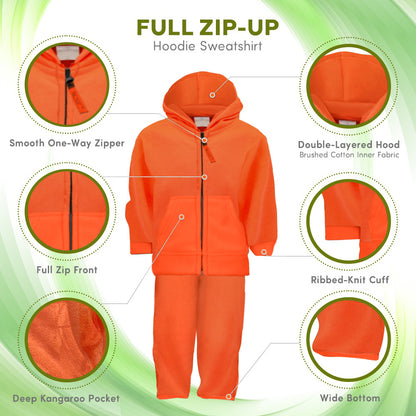 TrailCrest by Treel Toddler Safety Blaze Orange Full Zip Hoody Sweatshirt Fleece Jacket & Pants Set