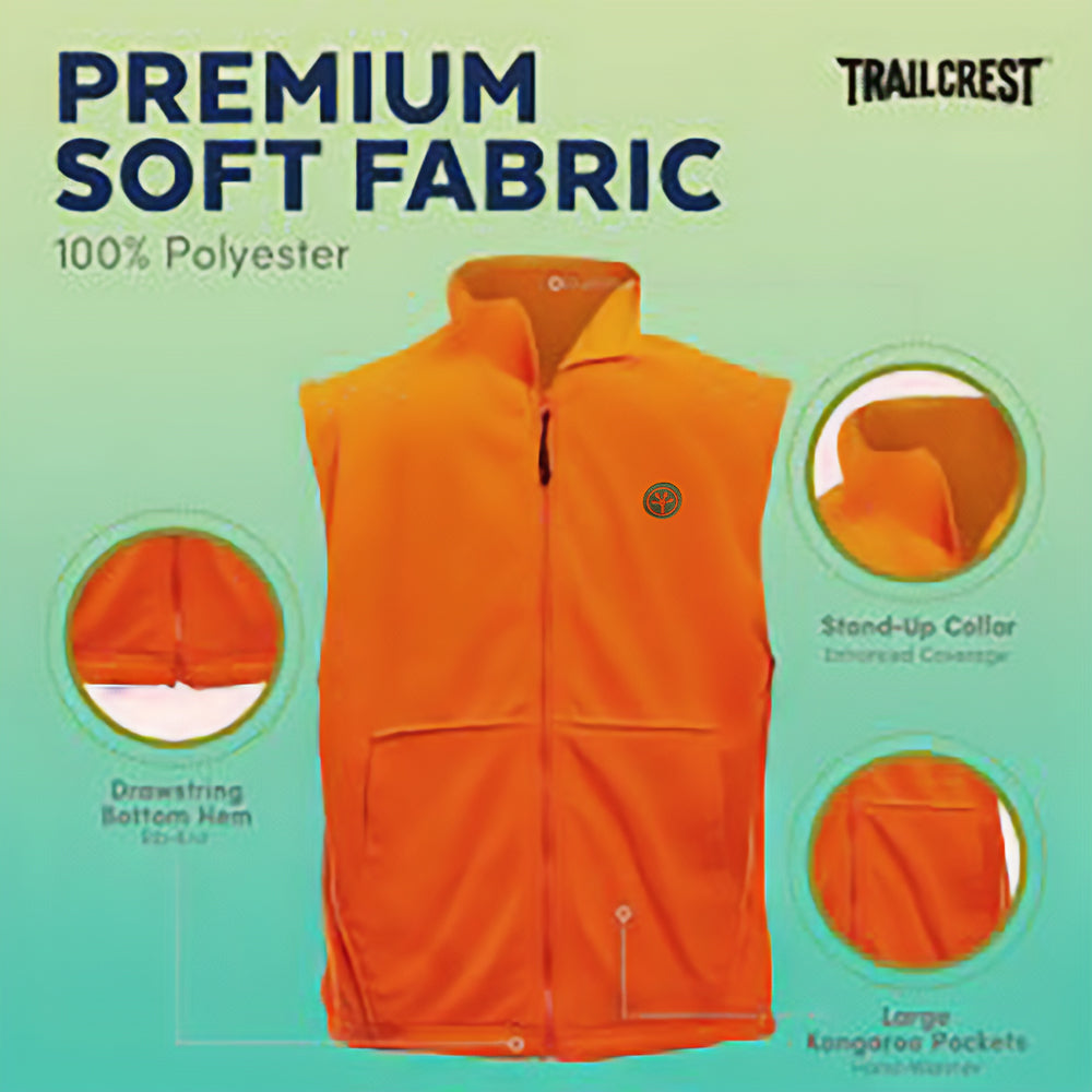 TrailCrest by Treel Men's Fleece Safety Blaze Orange High Visibility Hunting Vest