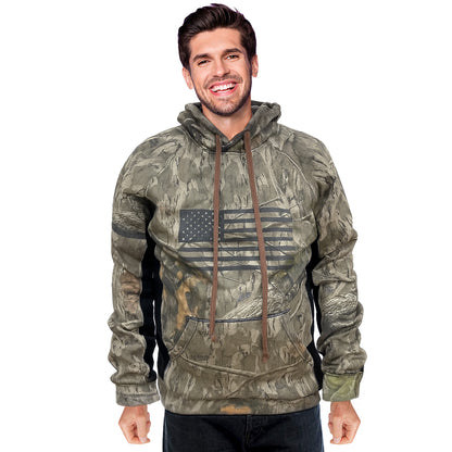 TrailCrest by Treel Men's Mossy Oak Hoodie Sweatshirt - Comfortable Stylish Jacket for Outdoor Activities, Hunting and Casual Wear, Country Roots / Bottomland Camo
