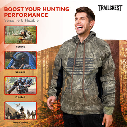 TrailCrest by Treel Men's Mossy Oak Hoodie Sweatshirt - Comfortable Stylish Jacket for Outdoor Activities, Hunting and Casual Wear, Country Roots / Bottomland Camo