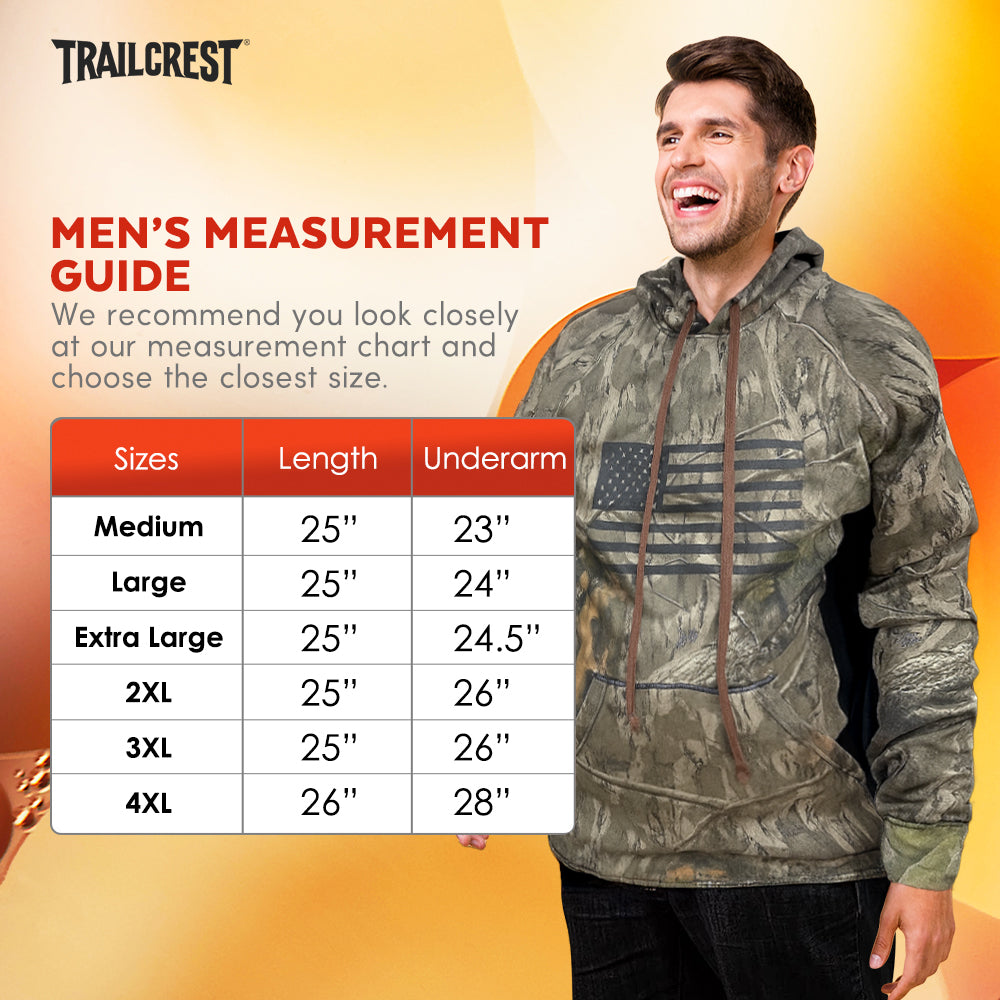 TrailCrest by Treel Men's Mossy Oak Hoodie Sweatshirt - Comfortable Stylish Jacket for Outdoor Activities, Hunting and Casual Wear, Country Roots / Bottomland Camo