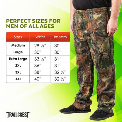 TrailCrest by Treel Men's Open Bottom Cotton Blend Cozy Sweatpants with 3 Pockets Yoga Lounge Hunting