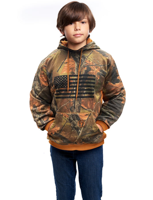 TrailCrest by Treel Boys Camo Hoody Sweatshirt With Flag