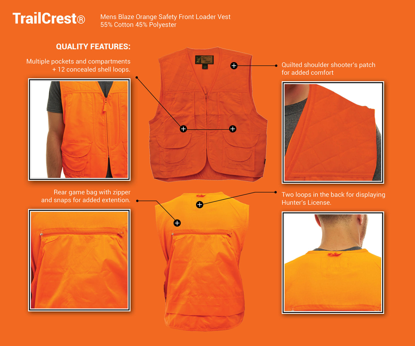 TrailCrest Men's Safety Front Loader High Visibility Vest