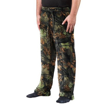 TrailCrest by Treel Men’s Open Botton Sleep & Lounge Plush Coral Fleece Camo Pajama Pants