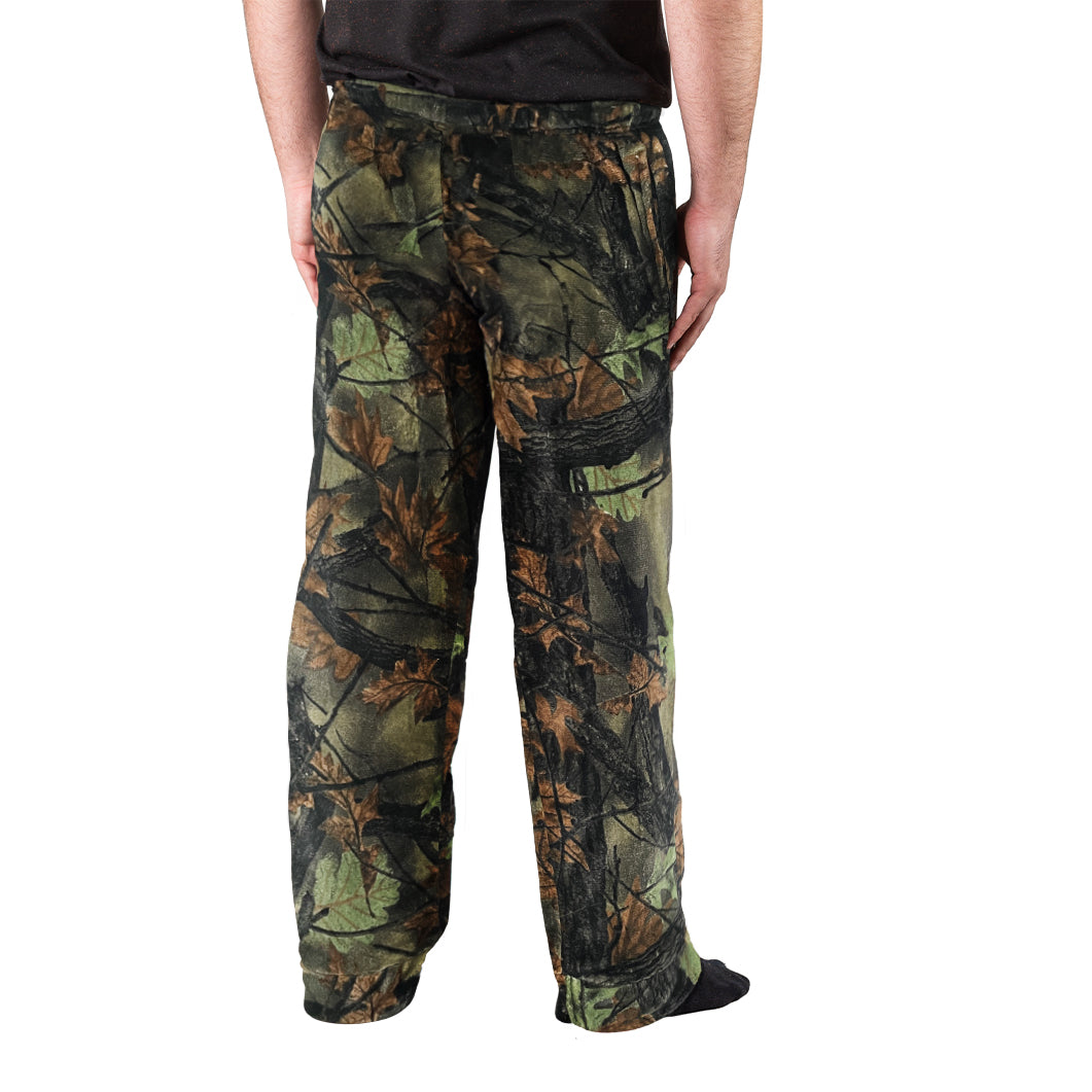 TrailCrest by Treel Men’s Open Botton Sleep & Lounge Plush Coral Fleece Camo Pajama Pants