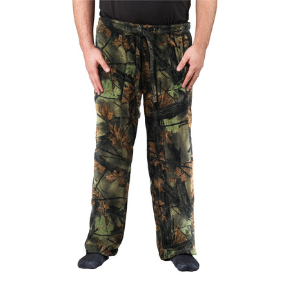 TrailCrest by Treel Men’s Open Botton Sleep & Lounge Plush Coral Fleece Camo Pajama Pants