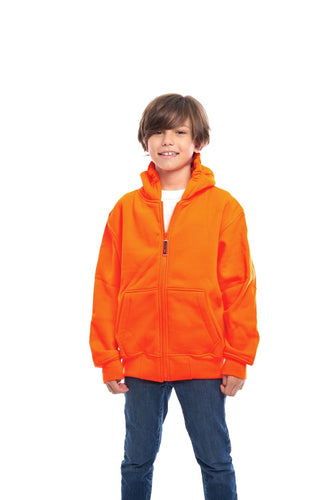 Kid's Orange Safety Full Zip Fleece Hooded Sweatshirt Hunting Jacket