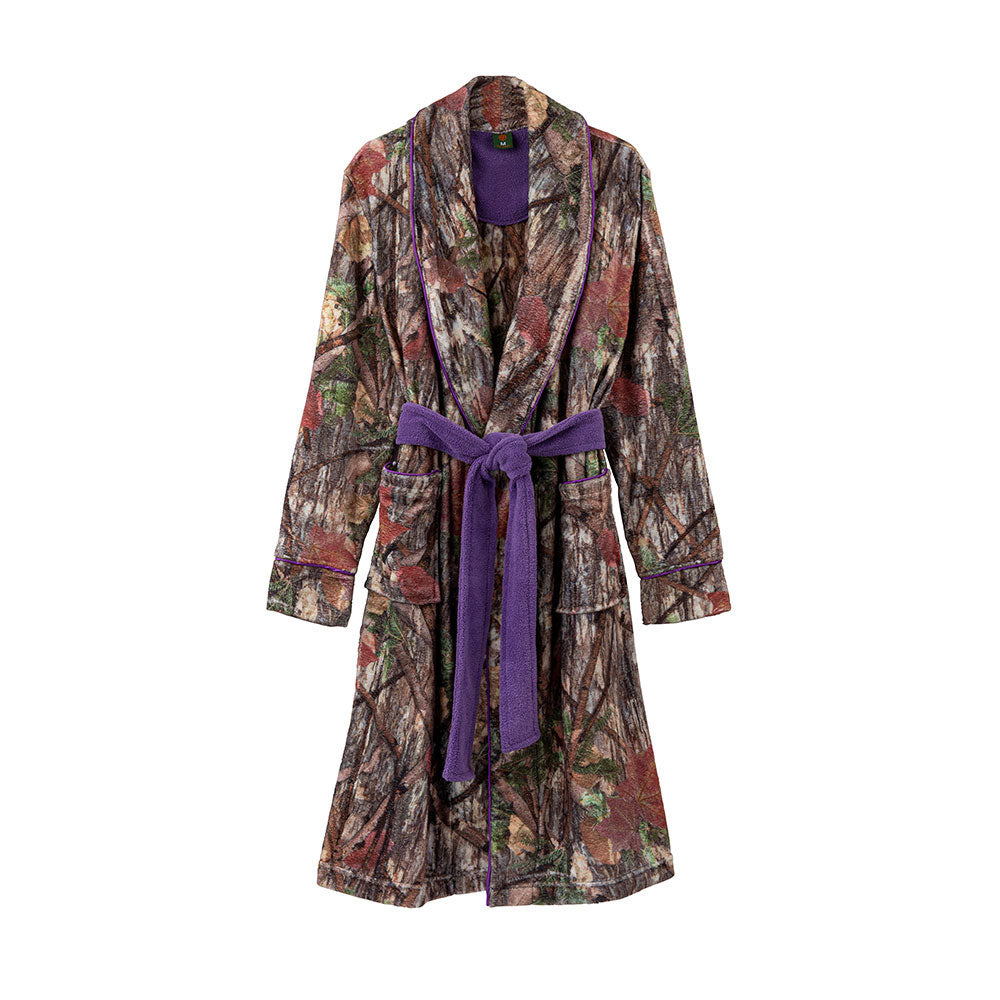 Coral Fleece Camo Lounge Robe, Purple